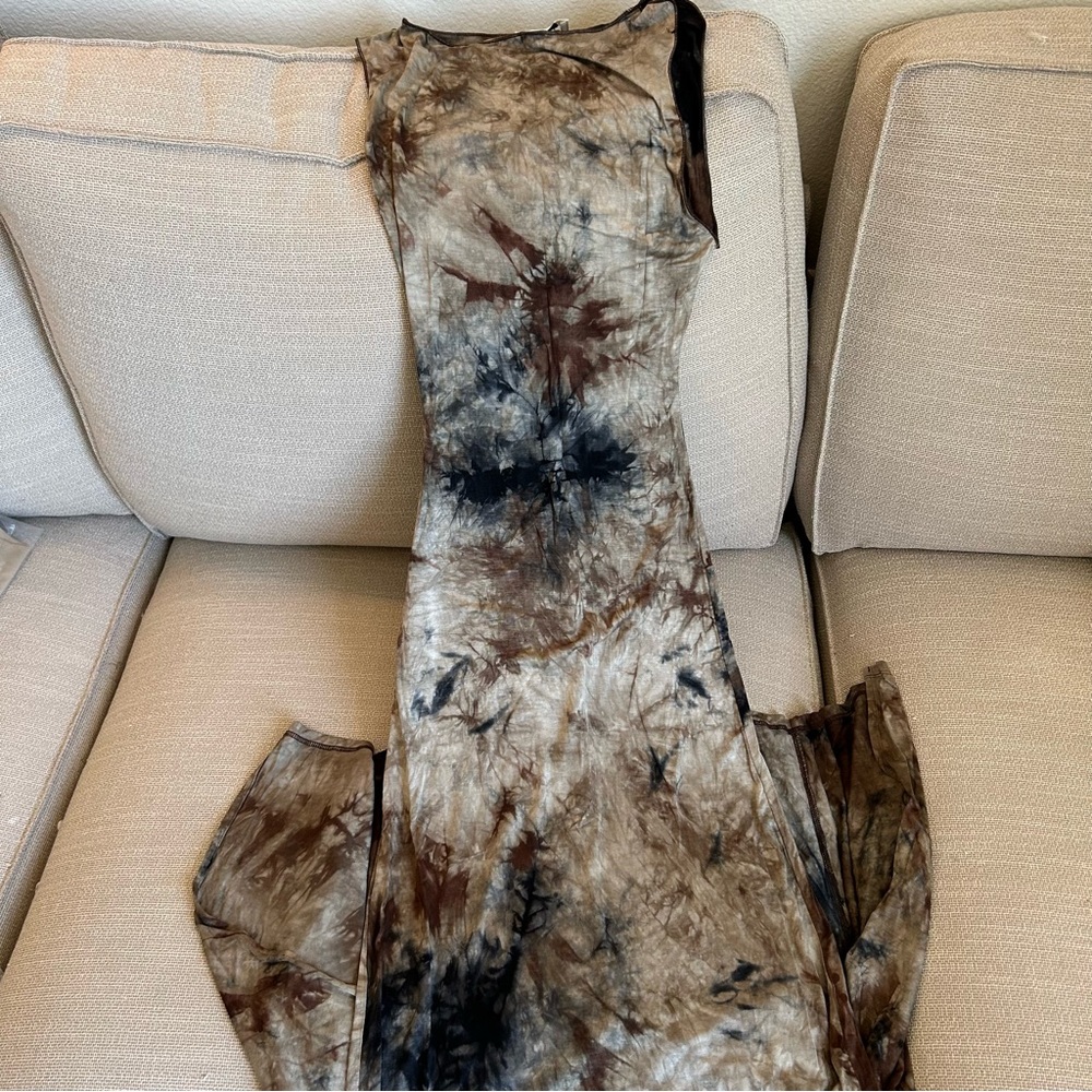 NEW DISSH Sawyer Tie-Dye Midi/Maxi Dress - Taupe Beige Blue - Picture 4 of 10